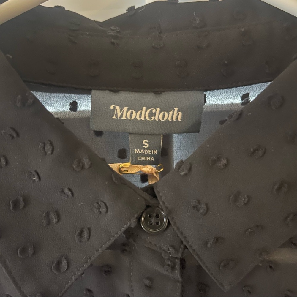 Modcloth Black Long-Sleeve Sheer Polka Dot Blouse, Small - Picture 7 of 12
